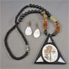 Image 1 : Abalone Shell & Wood Beads Necklace 22" and Earring Set