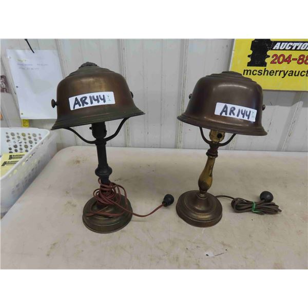 Pair of Vintage Brass Desk  Lamps - Heavy, Cool Look to Them