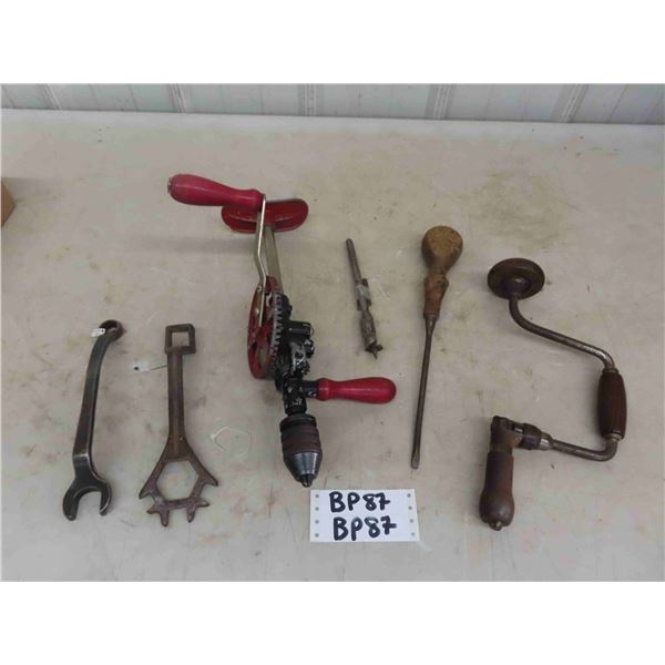 Vintage Hand Drill, Bit Brace, Old Wrenches, plus more