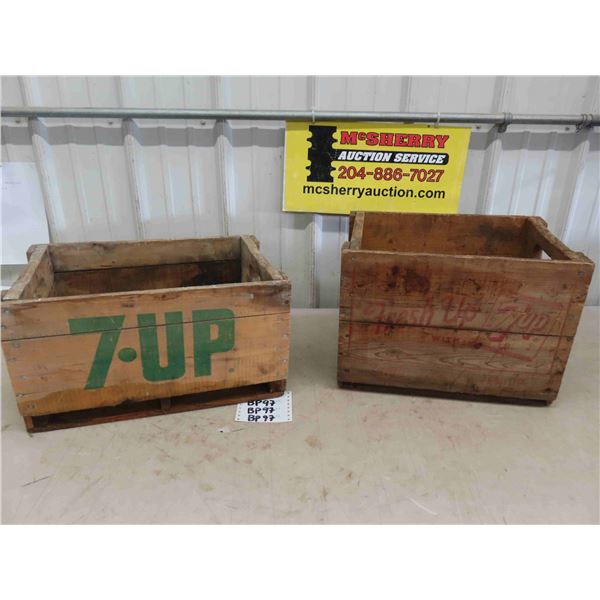 2 Vintage 7Upp Wooden Pop Bottle Crates