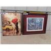 Image 1 : Framed Print of City Scene 19" x 23", Plaque with Pic of Kiss Under Umbrella