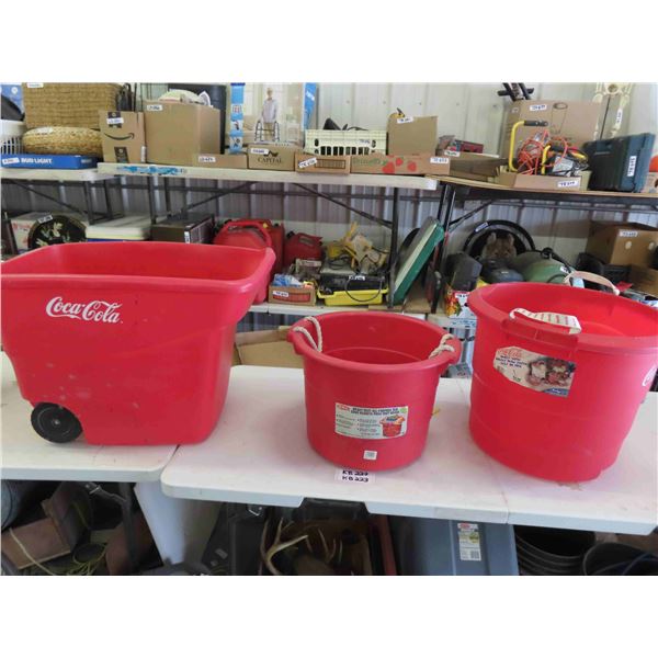 Large Plastic 2 Wheel Rolling Cart with Coca-Cola Logo, Large Round Coca-Cola