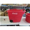 Image 2 : Large Plastic 2 Wheel Rolling Cart with Coca-Cola Logo, Large Round Coca-Cola