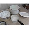 Image 2 : Assorted White Enamel with Black Edge ; Pots, Strainer, Lids, Ladle