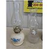 Image 2 : Assorted Oil Lamps ; 2 Glass with Chimneys, 3 Chrome Base - No Chimneys