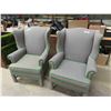 Image 1 : Pair of High Back Arm Chairs - Grey with Green Trim - Games Collection