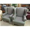 Image 1 : Pair of High Back Arm Chairs - Grey with Green Trim - Games Collection