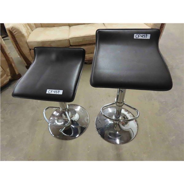 Pair of Chrome Base with Vinyl Seat Bar Stools - Swivel + Adjustable