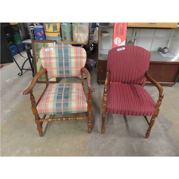 2 Wooden Upholstered Arm Chairs