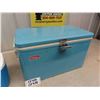 Image 2 : Vintage Metal Coleman Cooler13" x 13" x 22" & Blue Plastic Water Jug