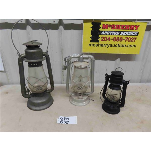 3 Vintage Barn Lanterns - 1 Converted to Electric ; Beacon, Dietz