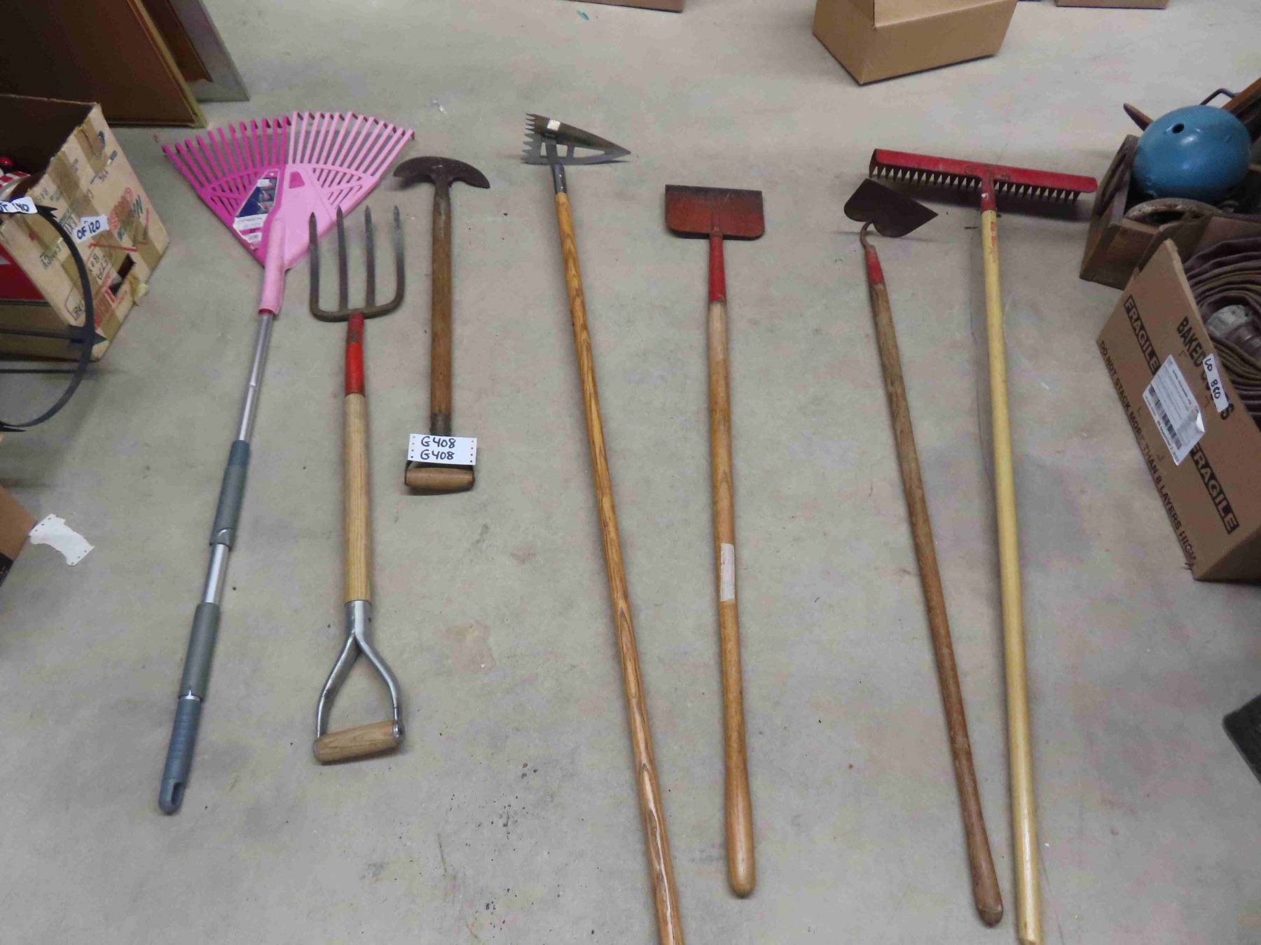 Yard Tools; Rake, Hoe, Edgers, Potato Fork