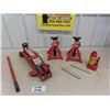 Image 1 : Motocraft 2 Ton Hydraulic Trolley Jack, (2) 2 Tonne Jack Stands, 3 Ton Bottle Jack