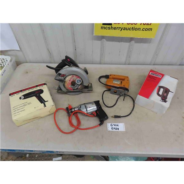 5 Electric Power Tools ; Skil Saw Circular Saw, Hot Air Paint Stripper, 3/8" Drill, 