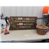 Image 1 : Large Wooden Religious Plaque 23" x 48", Wooden Picnic Basket, Wooden Duck