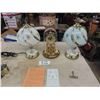 Image 1 : Anniversary Clock, 2 Glass + Brass Table Lamps 15" Tall
