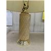 Image 2 : Pair of Table Lamps - Glass with Brass Bottom 25" tall