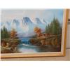 Image 5 : Framed Oil on Canvas ' Cabin by The Falls' 29.5" x 54"