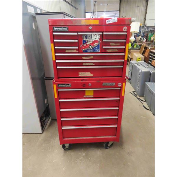 International Tool Cabinet Top and Bottom with 15 Drawers on Castors