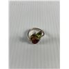 Image 2 : Vintage 925 Sterling Silver with 2 Amber & 1 Peridot Stone Ring. Original Patina. Size 7.5