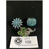 Image 1 : 2 Vintage Blue and Green Rhinestone Brooches & 1 Ring, Size 8