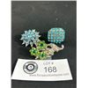 Image 2 : 2 Vintage Blue and Green Rhinestone Brooches & 1 Ring, Size 8