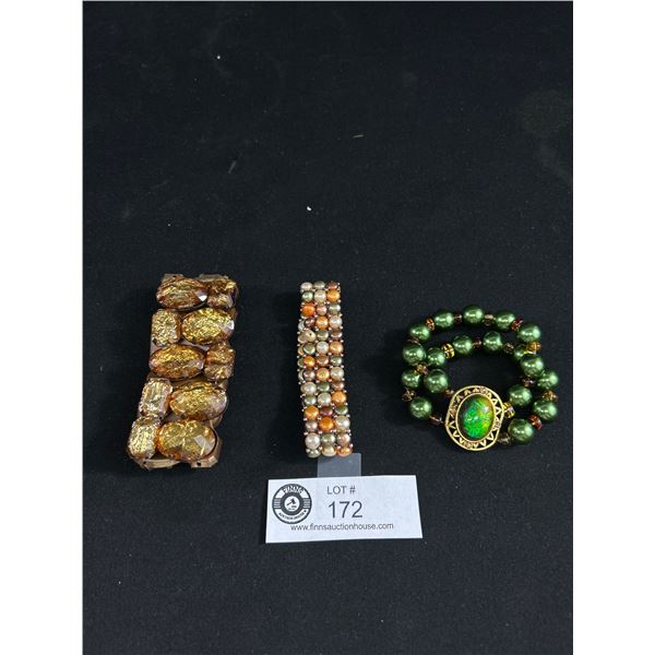 3 Ornate Vintage Beads Bracelets