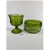 Image 1 : Vintage Green Blown Glass & Grapes & Vines Patter Compote