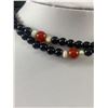Image 2 : Black Onyx Stone Beads with 3 Cornellian Stone Beads Necklacewith Tassels 27" L