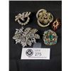 Image 1 : 5 Lovely Vintage Rhinestone Brooches Original Patina, No Stones Missing