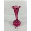 Image 1 : Vintage Mouth Blown Cranberry Glass Vase approx 9"T Good Condition. No chips, Cracks etc