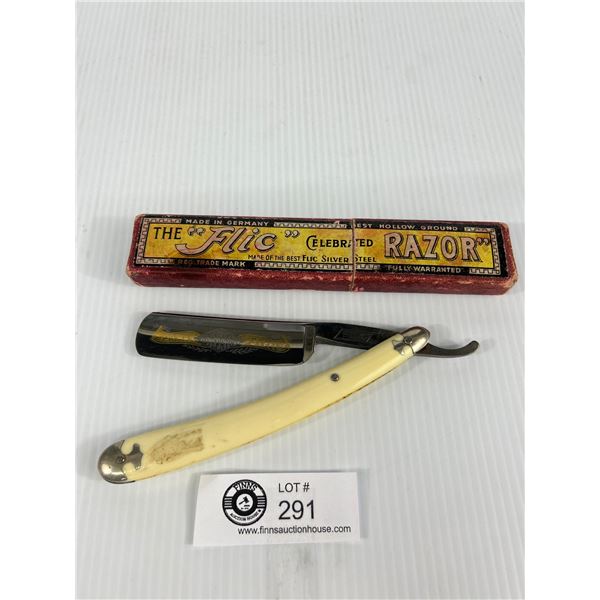 Vintage Prima Flic Steel Straight Razor. Made In Germany In Original Packaging