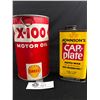 Image 2 : 1950's Shell X-100 Motor Oil Quart & Johnson Car Plate Can