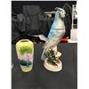 Image 2 : Misc Vintage Lot- Poison Bottle, Vase, Inuit Carving & Jim Bean Blue Jay Decanter