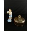 Image 1 : Vintage Carnival Glass Candy Container & Victorian Bisque Porcelain Figurine 1890