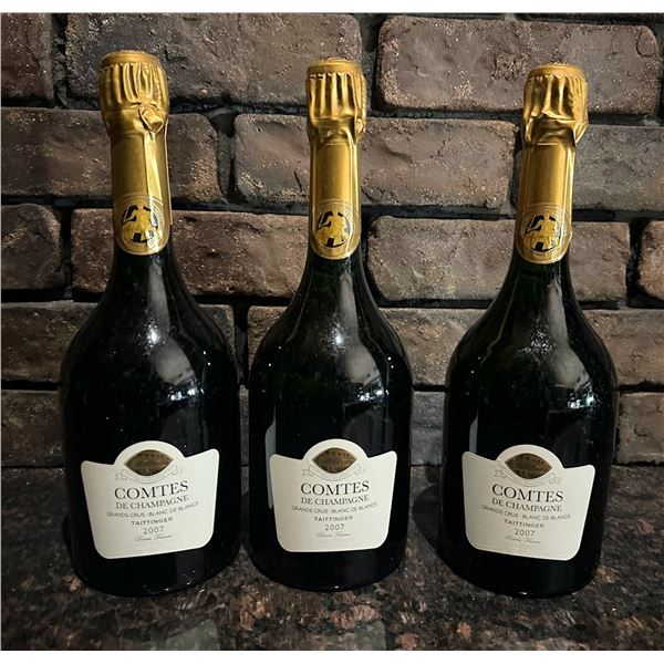 Qty 3 Bottles Taittinger 2007 Comtes de Champagne