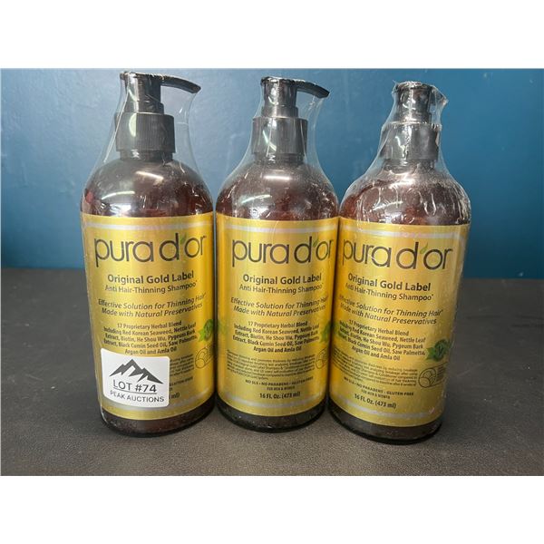 Lot of 3 Purador Original Gold Label Anti-Hair Thinning Shampoos - 16 fl oz. each