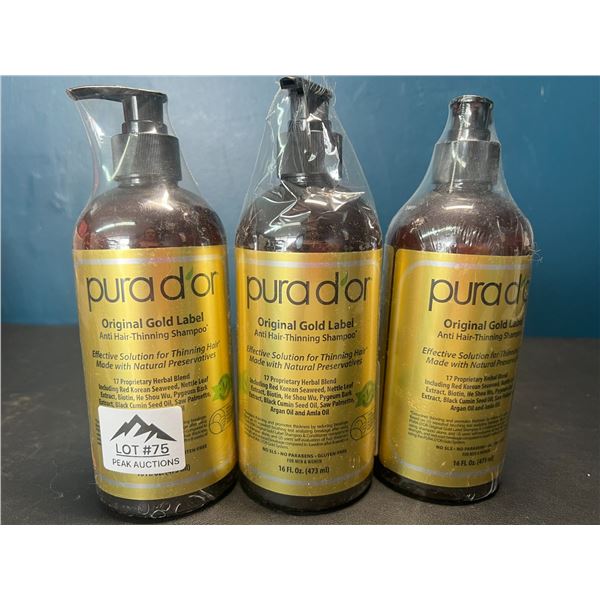Lot of 3 Purador Original Gold Label Anti-Hair Thinning Shampoos - 16 fl oz. each