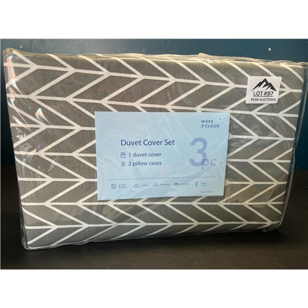 Lot of 1 King Size Duvet Cover Set - 3pcs - Grey/White Design
