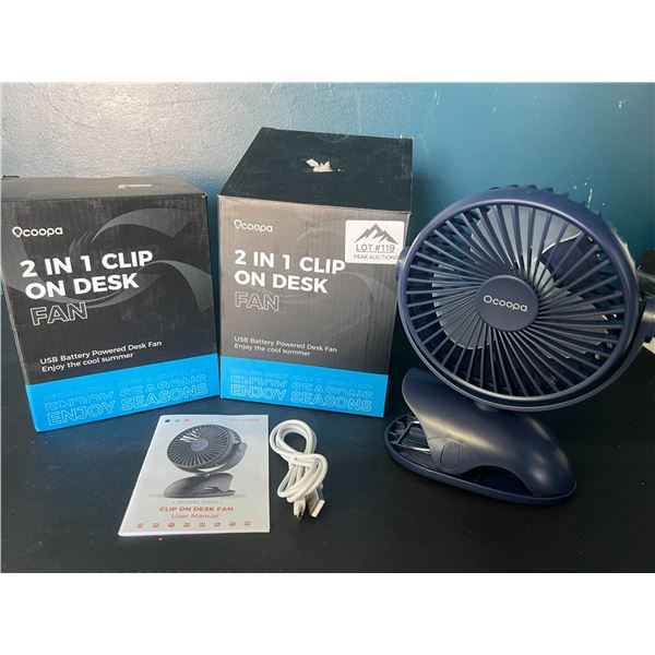 Lot of 2 Ocoopa Rechargeable 2-in-1 Clip On Desk Fans
