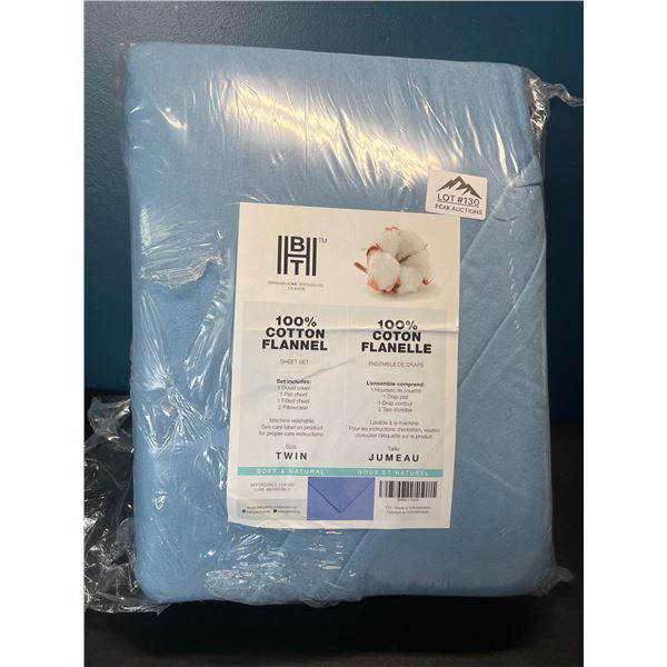 Lot of 1 BHT Bed Sheet & Duvet Cover Set - 100% Cotton Flannel - Blue - Twin Size