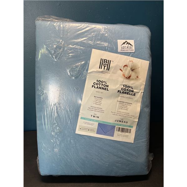 Lot of 1 BHT Bed Sheet & Duvet Cover Set - 100% Cotton Flannel - Blue - Twin Size