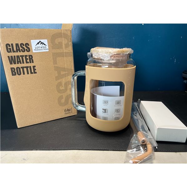 Lot of 1 Vokovo Glass Tumbler/Water Bottle w/ Bamboo Lid & Straw - 64oz large size