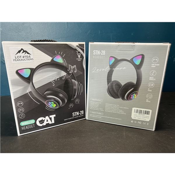 Lot of 2 Cat Ears/Kity Ear Wireless Headphones w/ LED Light - Black
