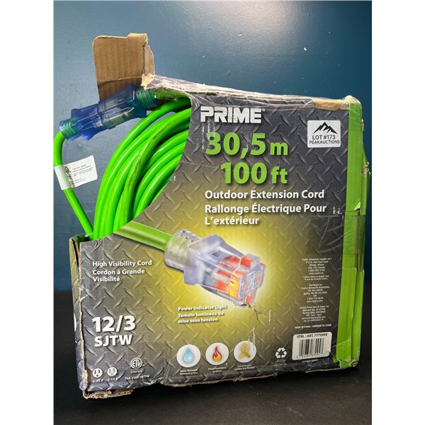 Lot of 1 Prime 100FT Outdoor Heavy-Duty Extension Cord - High Visibility Green