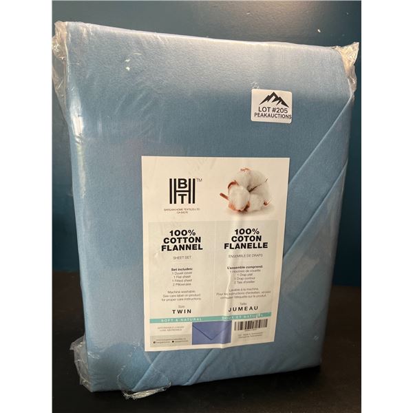 Lot of 1 BHT Bed Sheet & Duvet Cover Set - 100% Cotton Flannel - Blue - Twin Size