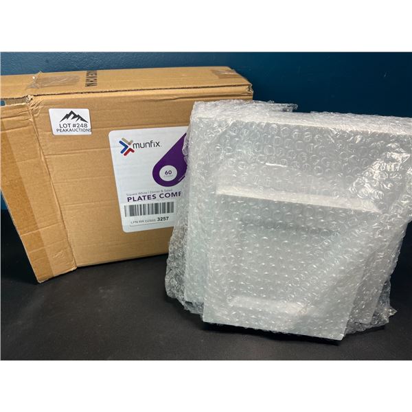 Lot of 1 Munfix Plastic Square White Disposable Heavy Duty Dinner Party Plates Set - 60 PCS