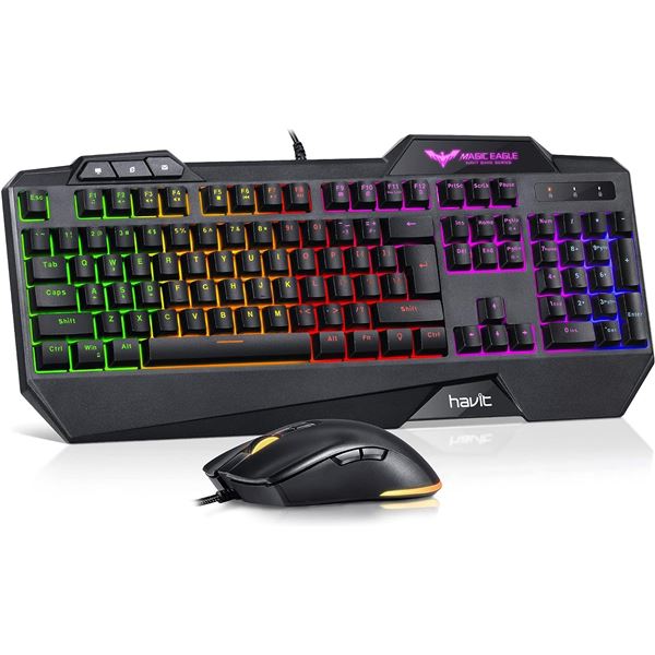 Lot of 1 HAVIT Rainbow Backlit Gaming Keyboard + Mouse Combo Set