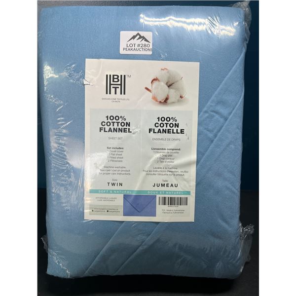 Lot of 1 BHT Bed Sheet & Duvet Cover Set - 100% Cotton Flannel - Blue - Twin Size