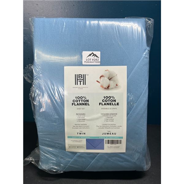 Lot of 1 BHT Bed Sheet & Duvet Cover Set - 100% Cotton Flannel - Blue - Twin Size